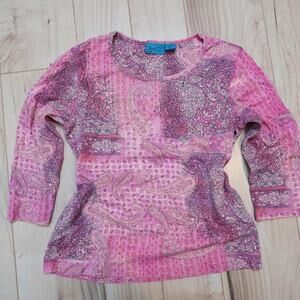 TeeCo Pink Paisley Top Cotton Boho Medium Y2K